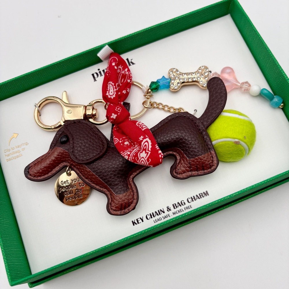Piper K Dachshund Doxie Bag Charm Key Chain Dog Bandana Tennis‎ Ball Bling Cute